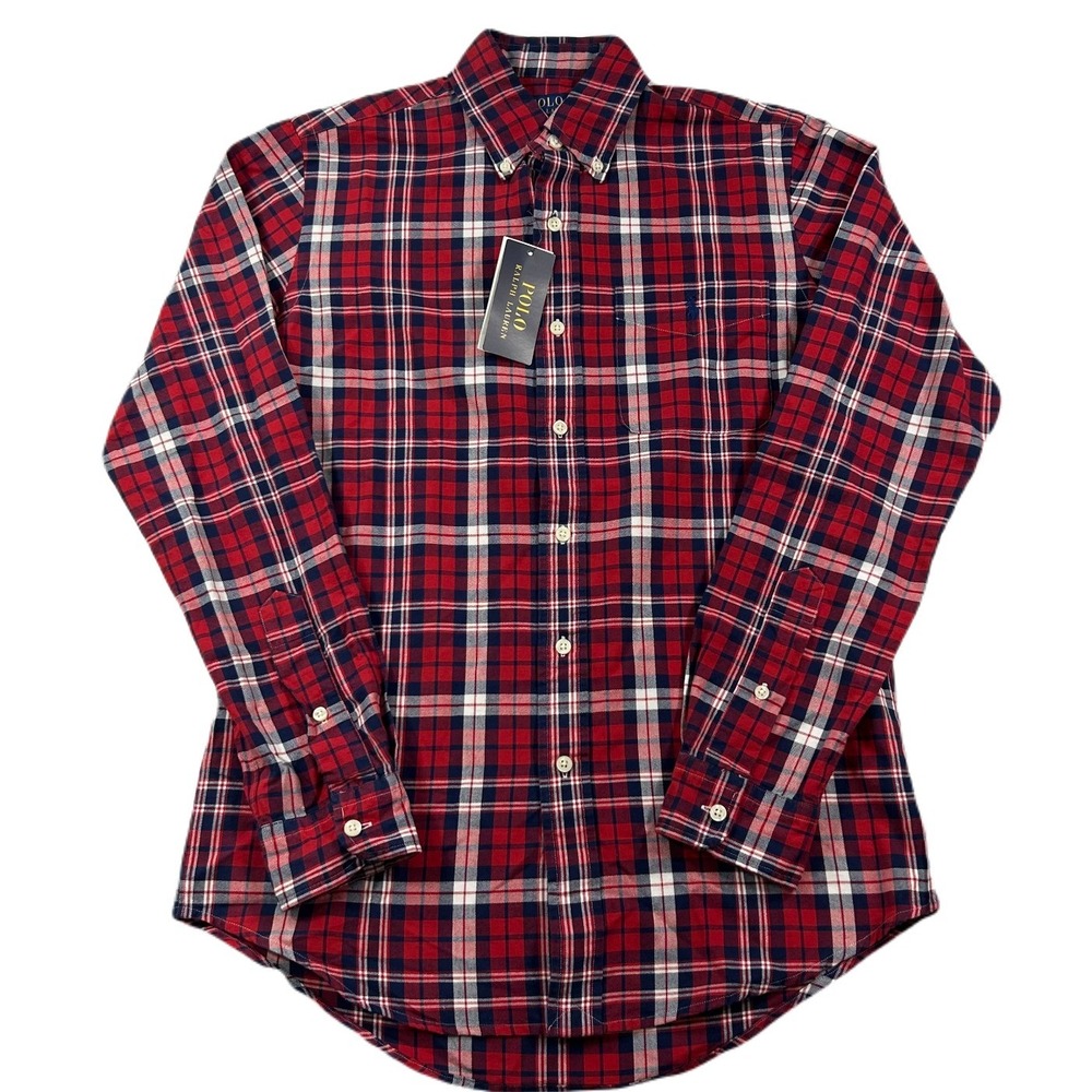 Polo Ralph‎ Lauren Gingham Oxford Shirt Mens XS Red Navy Classic-Fit $125 NEW